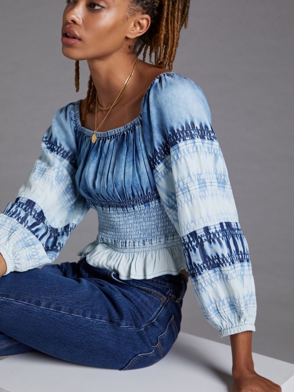 Pilcro Anthropologie Smocked Chambray Blouse XS